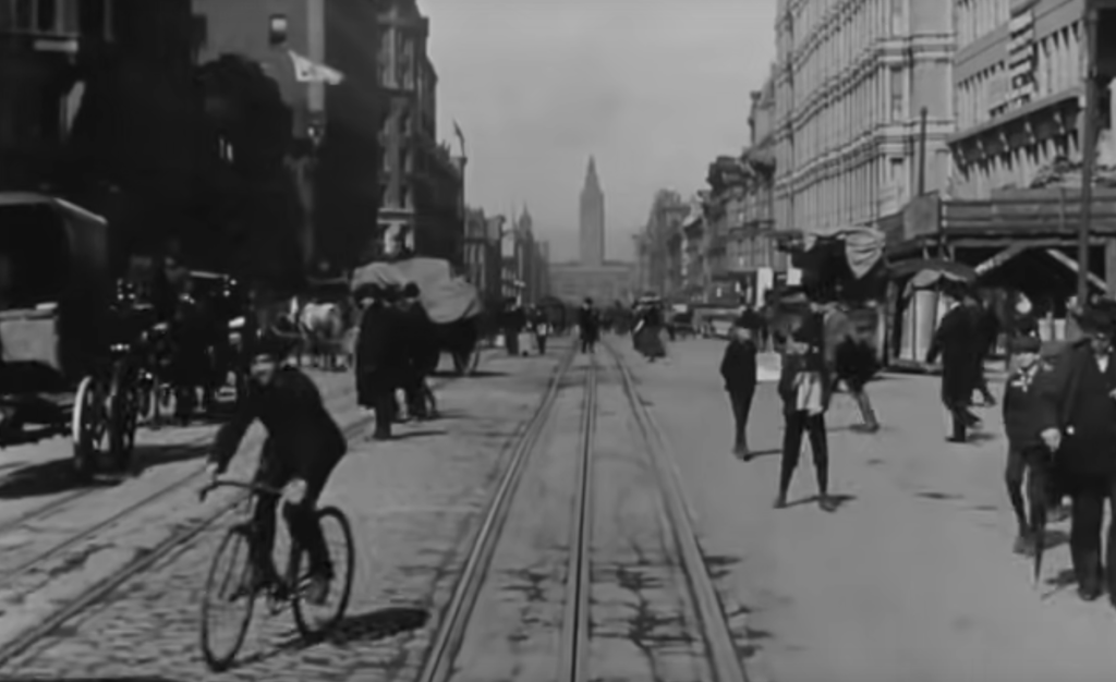 Still from 1906 film A Trip Down Market Street.